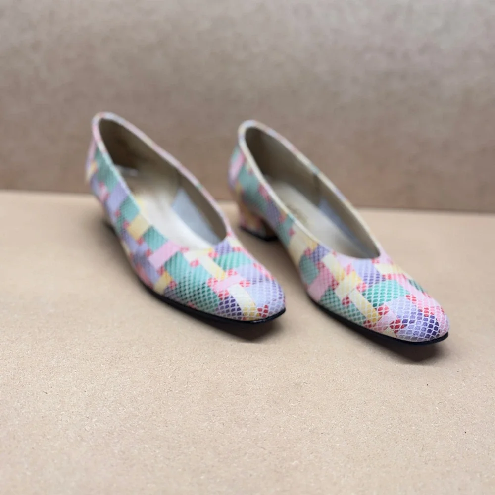 Magdesians Pumps Womens 9 S Multicolor Patchwork Leather Snakeskin Low Heel Mod‎